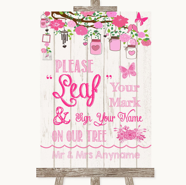 Pink Rustic Wood Fingerprint Tree Instructions Personalized Wedding Sign