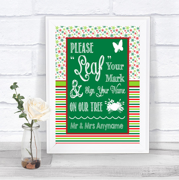 Red & Green Winter Fingerprint Tree Instructions Personalized Wedding Sign