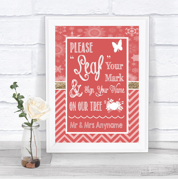 Red Winter Fingerprint Tree Instructions Personalized Wedding Sign