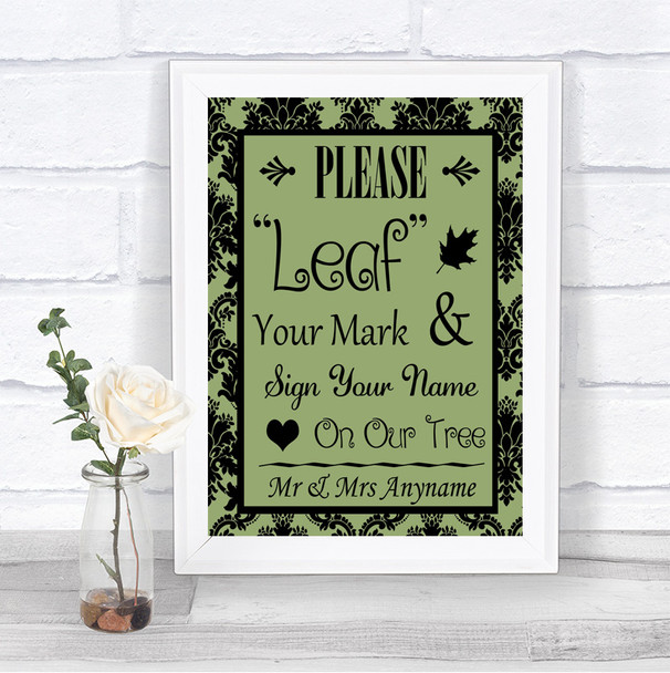 Sage Green Damask Fingerprint Tree Instructions Personalized Wedding Sign