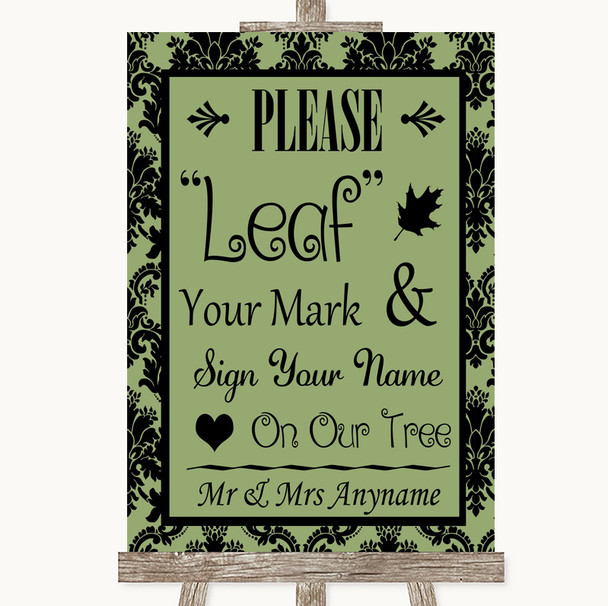 Sage Green Damask Fingerprint Tree Instructions Personalized Wedding Sign