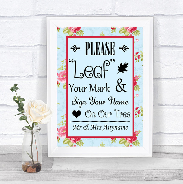 Shabby Chic Floral Fingerprint Tree Instructions Personalized Wedding Sign
