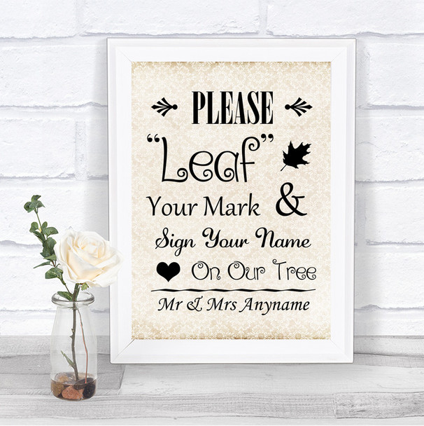 Shabby Chic Ivory Fingerprint Tree Instructions Personalized Wedding Sign