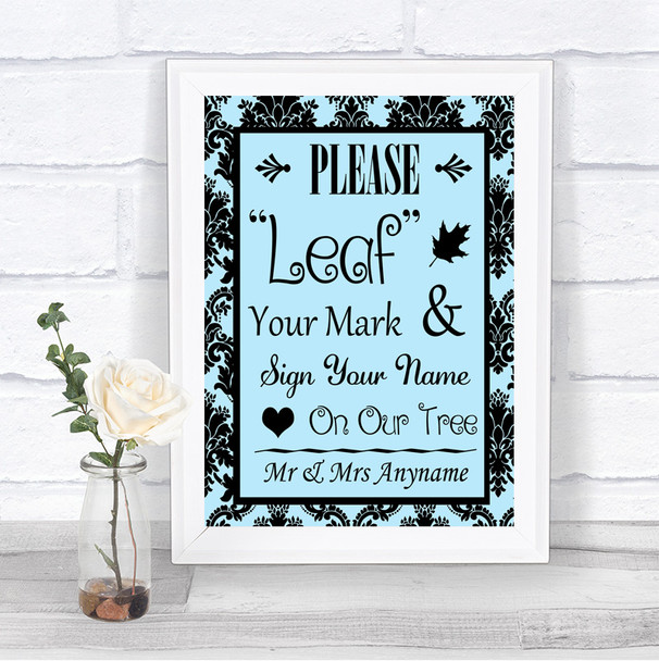 Sky Blue Damask Fingerprint Tree Instructions Personalized Wedding Sign