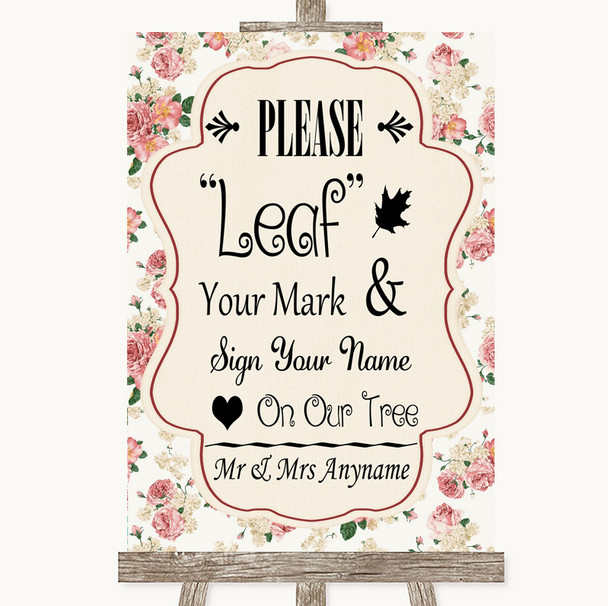 Vintage Roses Fingerprint Tree Instructions Personalized Wedding Sign