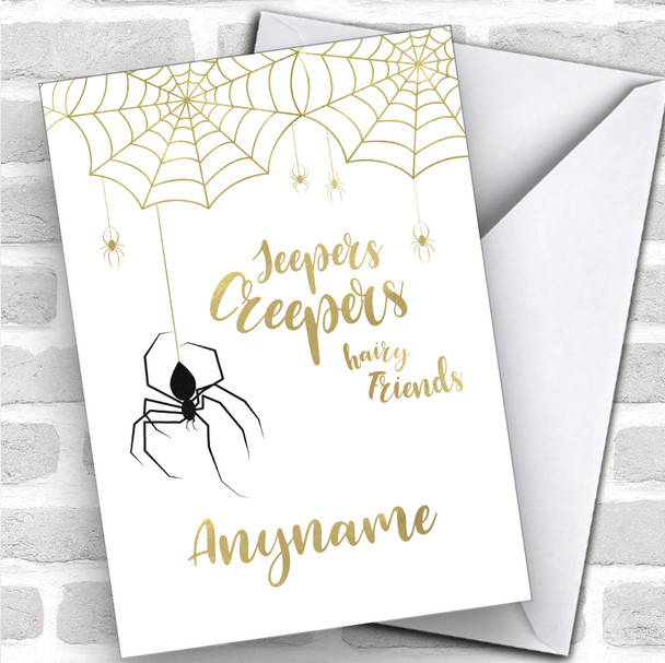 Fancy Gold Jeepers Creepers Personalized Happy Halloween Card