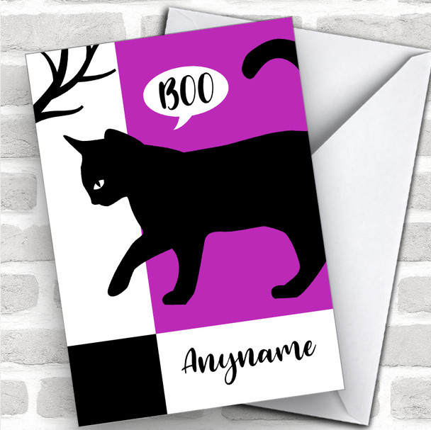 Silhouette Cat Boo Personalized Happy Halloween Card