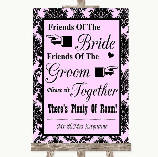 Baby Pink Damask Friends Of The Bride Groom Seating Personalized Wedding Sign