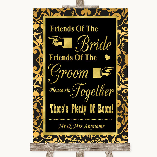 Black & Gold Damask Friends Of The Bride Groom Seating Personalized Wedding Sign