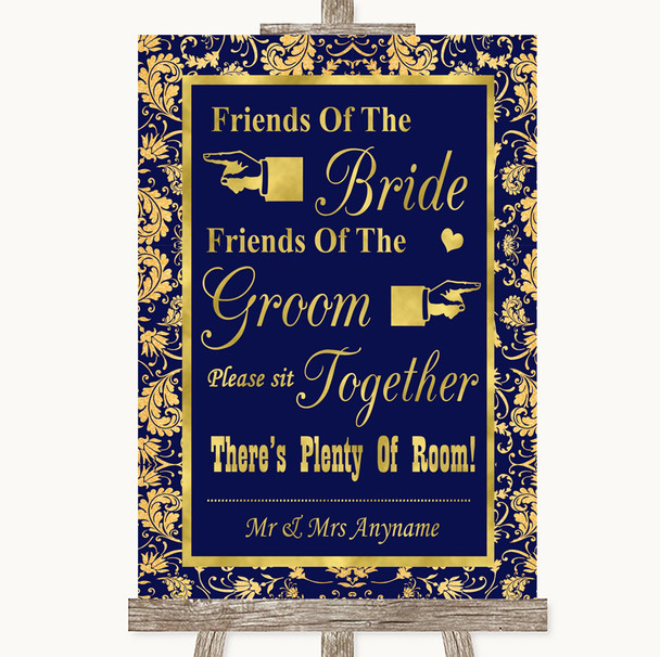 Blue & Gold Friends Of The Bride Groom Seating Personalized Wedding Sign