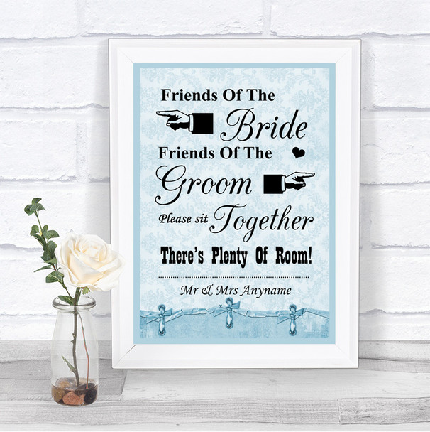 Blue Shabby Chic Friends Of The Bride Groom Seating Personalized Wedding Sign