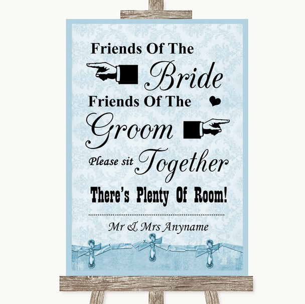 Blue Shabby Chic Friends Of The Bride Groom Seating Personalized Wedding Sign