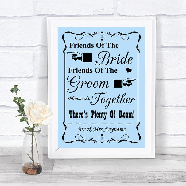 Blue Friends Of The Bride Groom Seating Personalized Wedding Sign