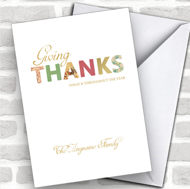 Patterned Text Giving Thanks Family Personalized Happy Thanksgiving Card