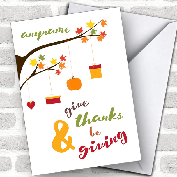 Thanksgiving Hanging Branches Personalized Happy Thanksgiving Card