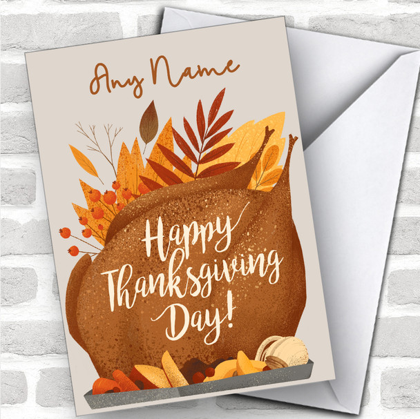 Roast & Leaves Personalized Happy Thanksgiving Card