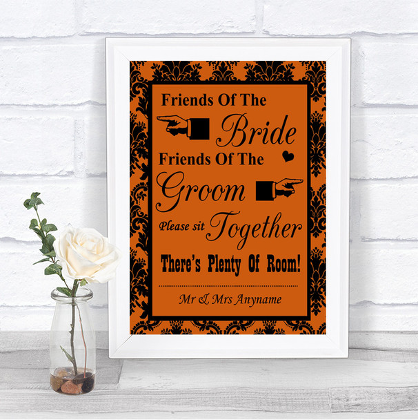 Burnt Orange Damask Friends Of The Bride Groom Seating Personalized Wedding Sign