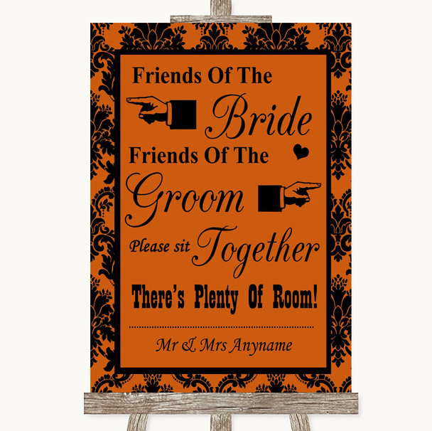 Burnt Orange Damask Friends Of The Bride Groom Seating Personalized Wedding Sign