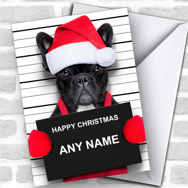 Naughty French Bulldog Santa Hat Animal Personalized Christmas Card