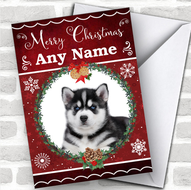 Siberian Husky Dog Traditional Animal Personalized Christmas Card