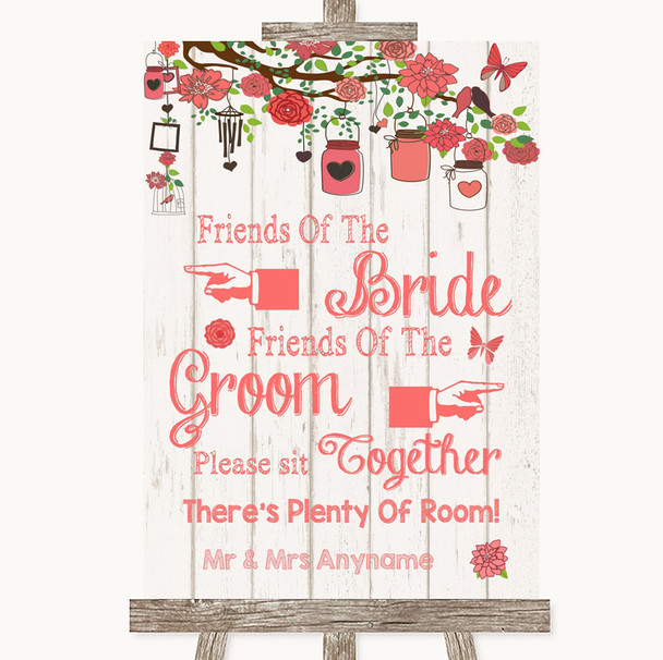 Coral Rustic Wood Friends Of The Bride Groom Seating Personalized Wedding Sign