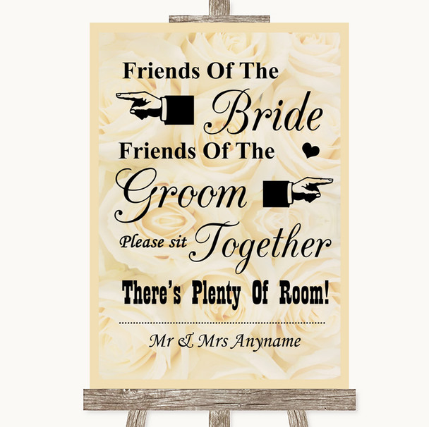 Cream Roses Friends Of The Bride Groom Seating Personalized Wedding Sign