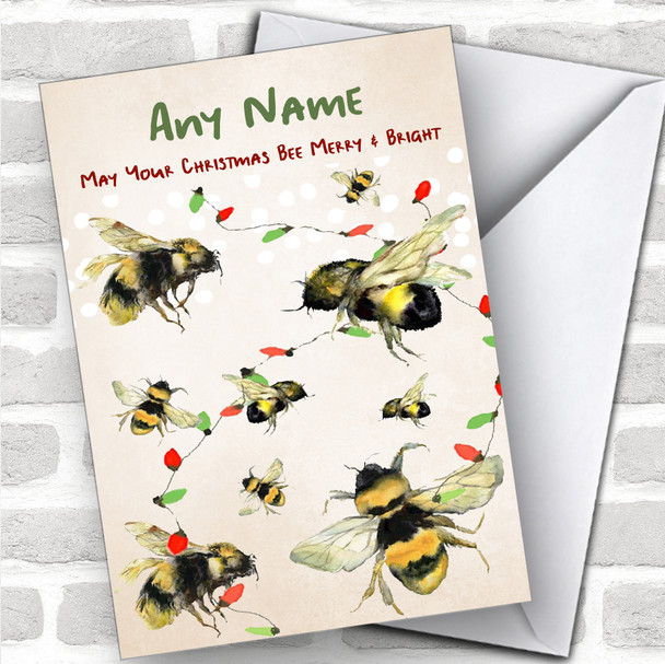 Watercolour Bee Beekeeping Animal Personalized Christmas Card