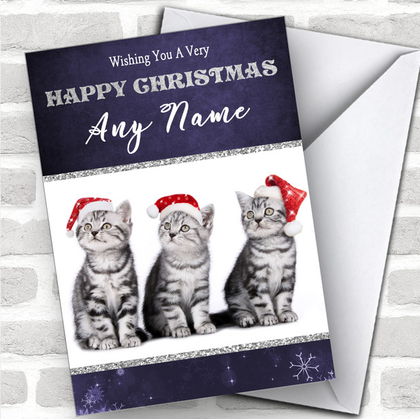 Three Grey Tabby Kittens Animal Personalized Christmas Card