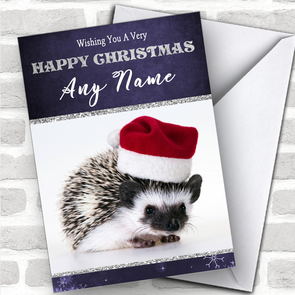 Baby Hedgehog Santa Hat Animal Personalized Christmas Card