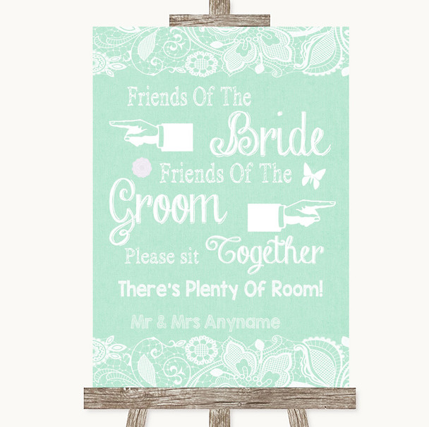 Green Burlap & Lace Friends Of The Bride Groom Seating Personalized Wedding Sign