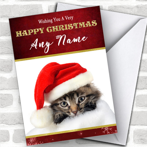 Kitten In Hat & Blanket Animal Personalized Christmas Card