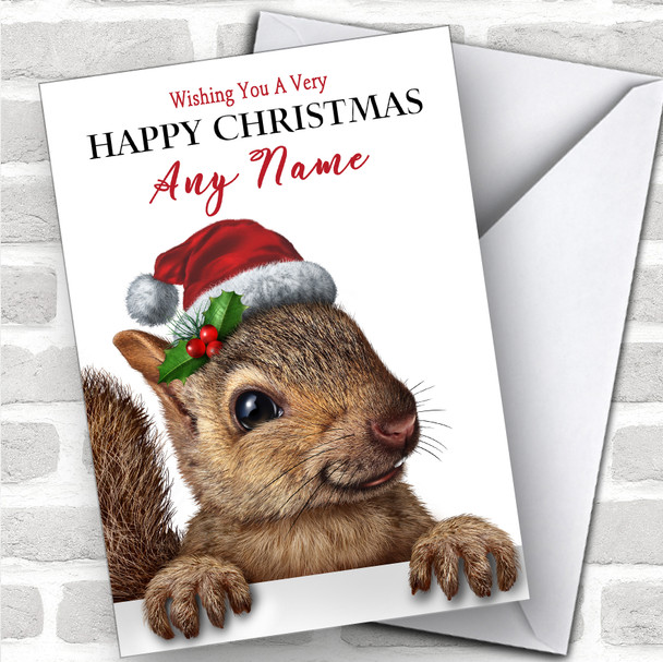 Peeking Squirrel In Hat Animal Personalized Christmas Card