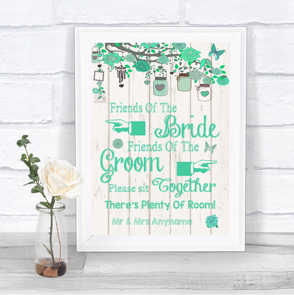 Green Rustic Wood Friends Of The Bride Groom Seating Personalized Wedding Sign