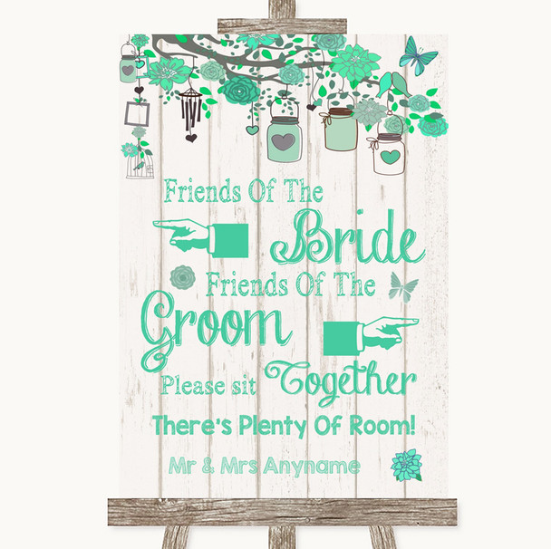 Green Rustic Wood Friends Of The Bride Groom Seating Personalized Wedding Sign