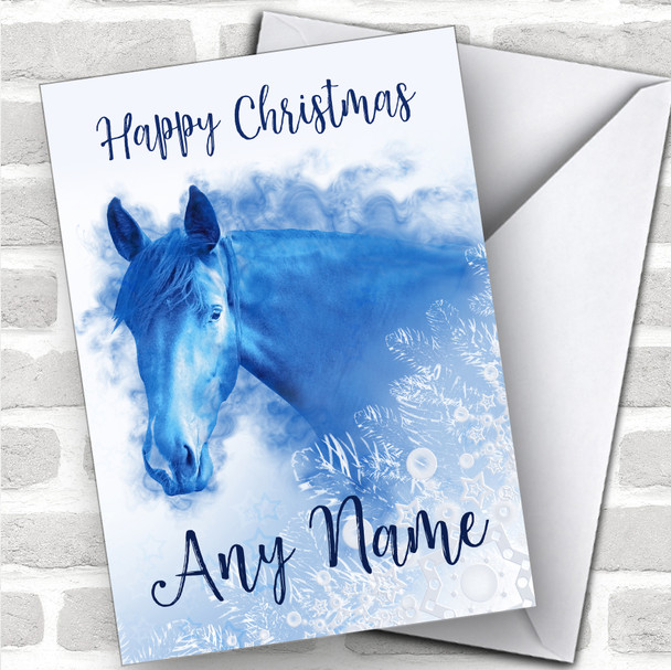 Blue Horse Snowflake Animal Personalized Christmas Card