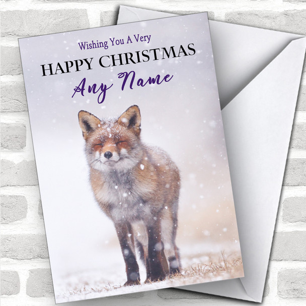 Red Fox In Snowstorm Animal Personalized Christmas Card