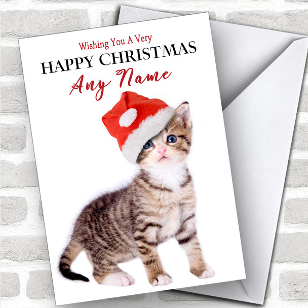 Tabby Kitten In Hat Animal Personalized Christmas Card