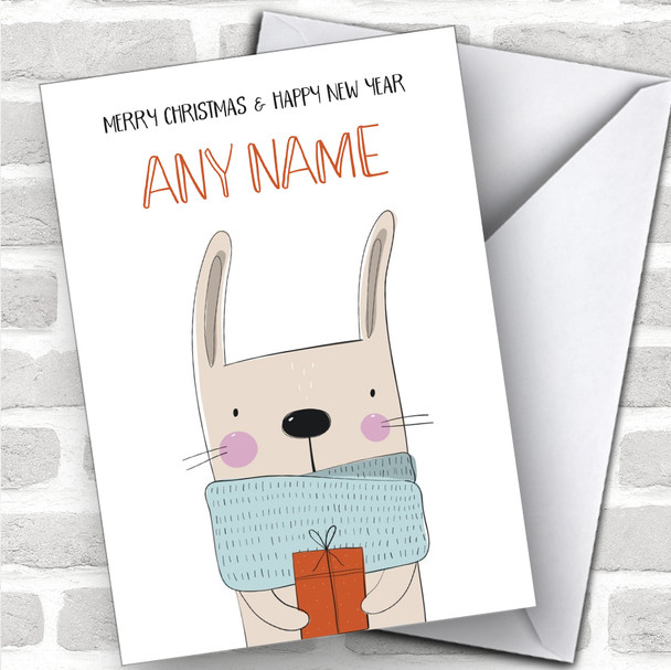 Cute Doodle Rabbit & Gift Children's Personalized Christmas Card