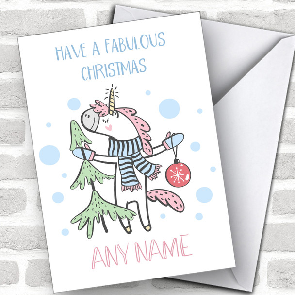 Fabulous Unicorn & Tree Children's Personalized Christmas Card