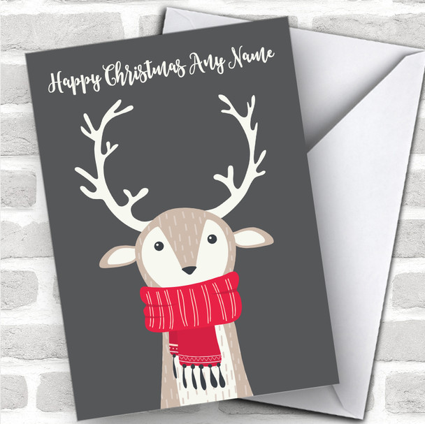 Deer In Scarf Antlers Children's Personalized Christmas Card