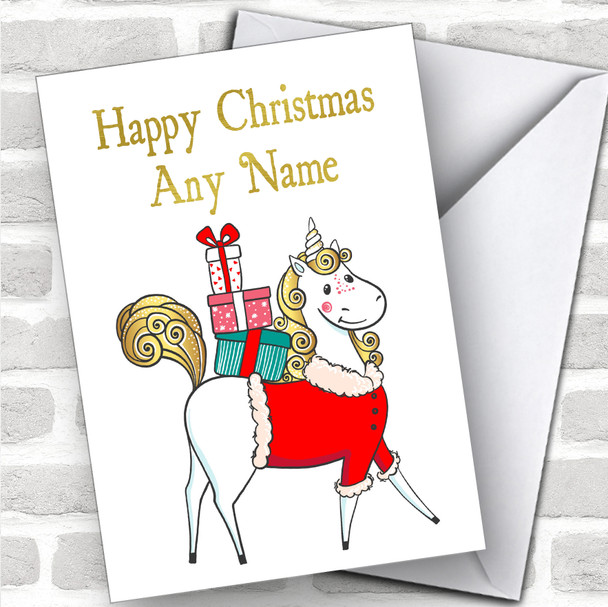 Unicorn With Presents Children's Personalized Christmas Card