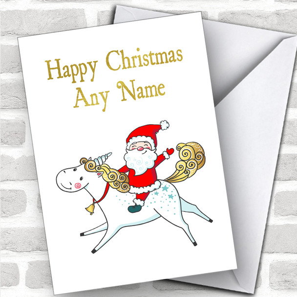 Santa Riding Unicorn Children's Personalized Christmas Card