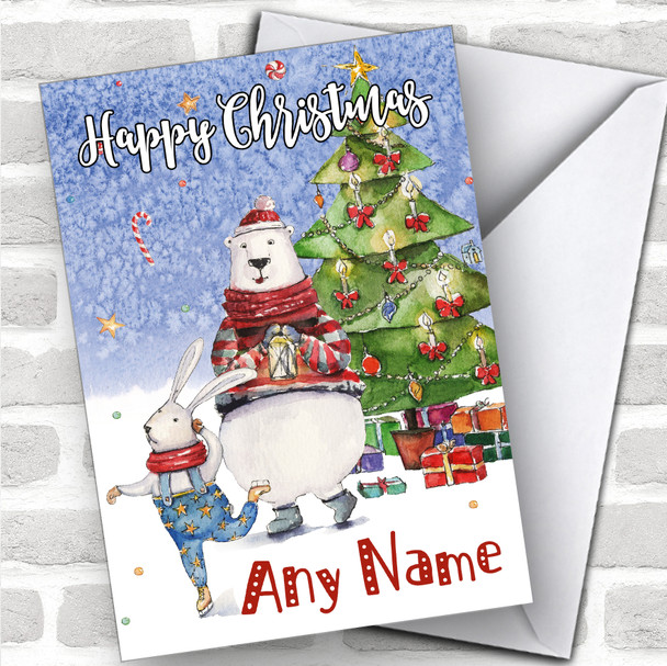 Polar Bear & Rabbit Children's Personalized Christmas Card