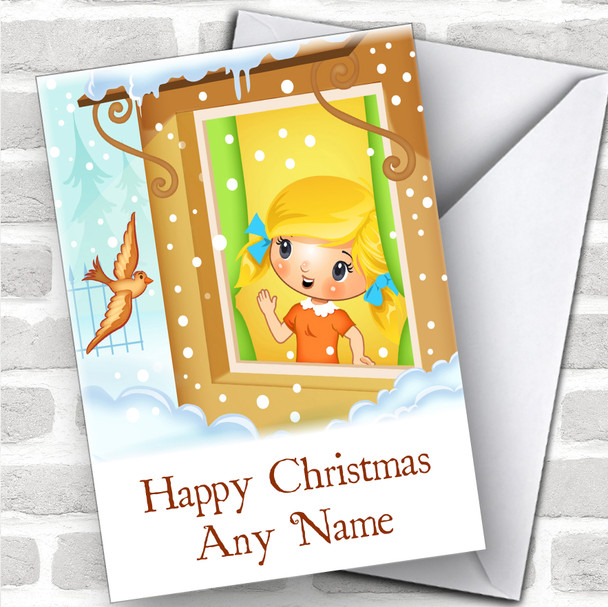 Girl Watching Bird Children's Personalized Christmas Card