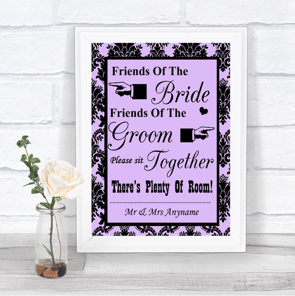 Lilac Damask Friends Of The Bride Groom Seating Personalized Wedding Sign