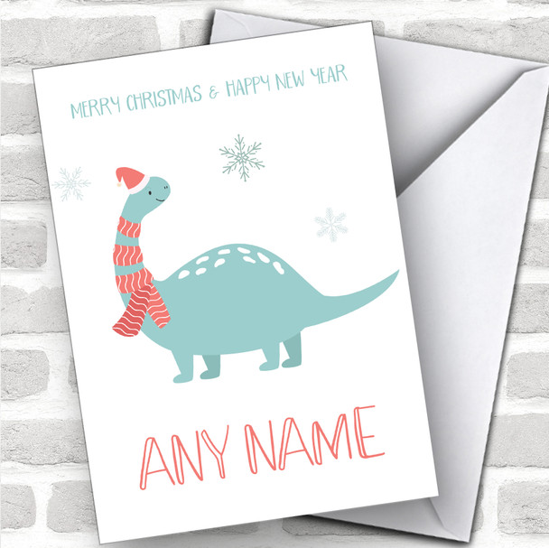 Dinosaur In Hat Children's Personalized Christmas Card