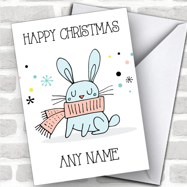 Rabbit In Scarf Children's Personalized Christmas Card