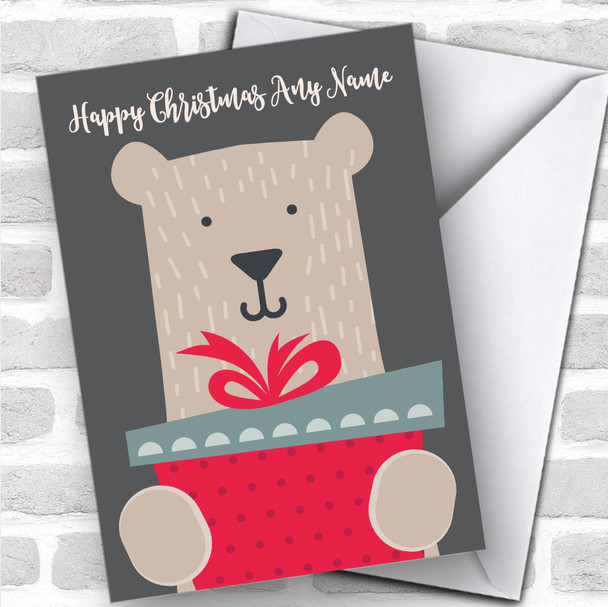 Bear With Gift Children's Personalized Christmas Card