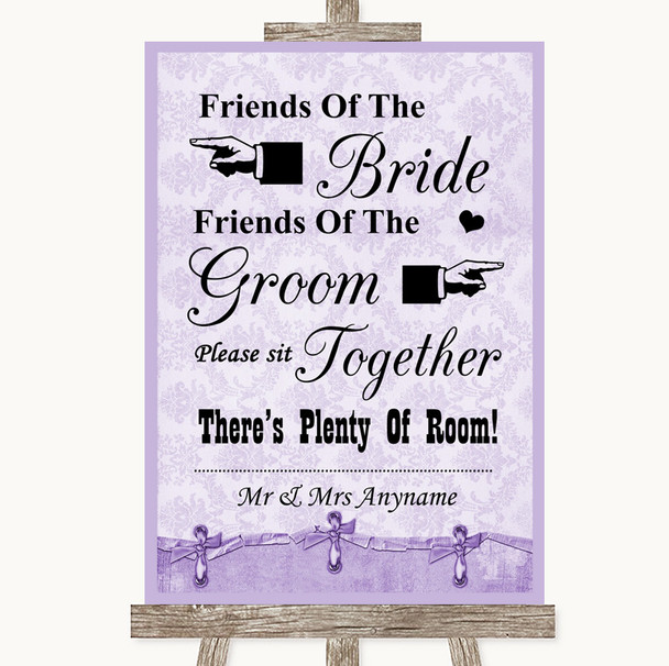 Lilac Shabby Chic Friends Of The Bride Groom Seating Personalized Wedding Sign