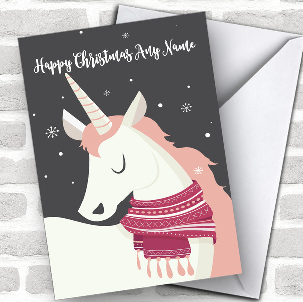 Unicorn Grey Children's Personalized Christmas Card